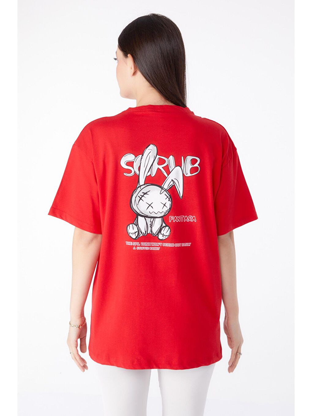 Bisiklet Yaka Kadın Kırmızı Baskılı Tişört - 25288-4