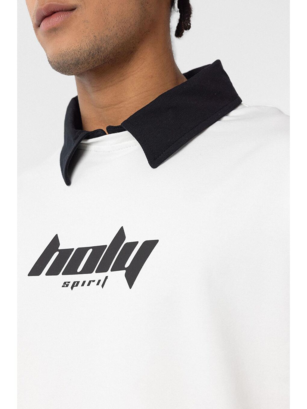 Polo Yaka Oversize Baskılı Tişört Ekru-4