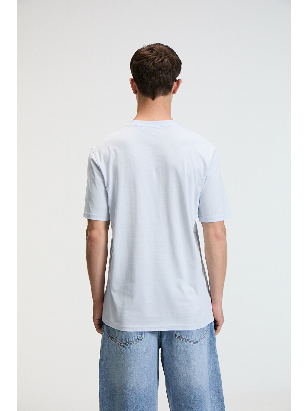 Savor Erkek Oversize %100 Pamuk Baskılı Yuvarlak Yaka Mavi T-shirt-5