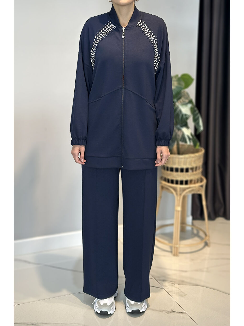 Önü Taş Detay Penye Takım 2015 Lacivert