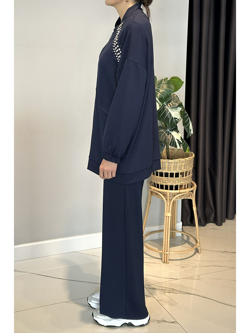 Önü Taş Detay Penye Takım 2015 Lacivert-1