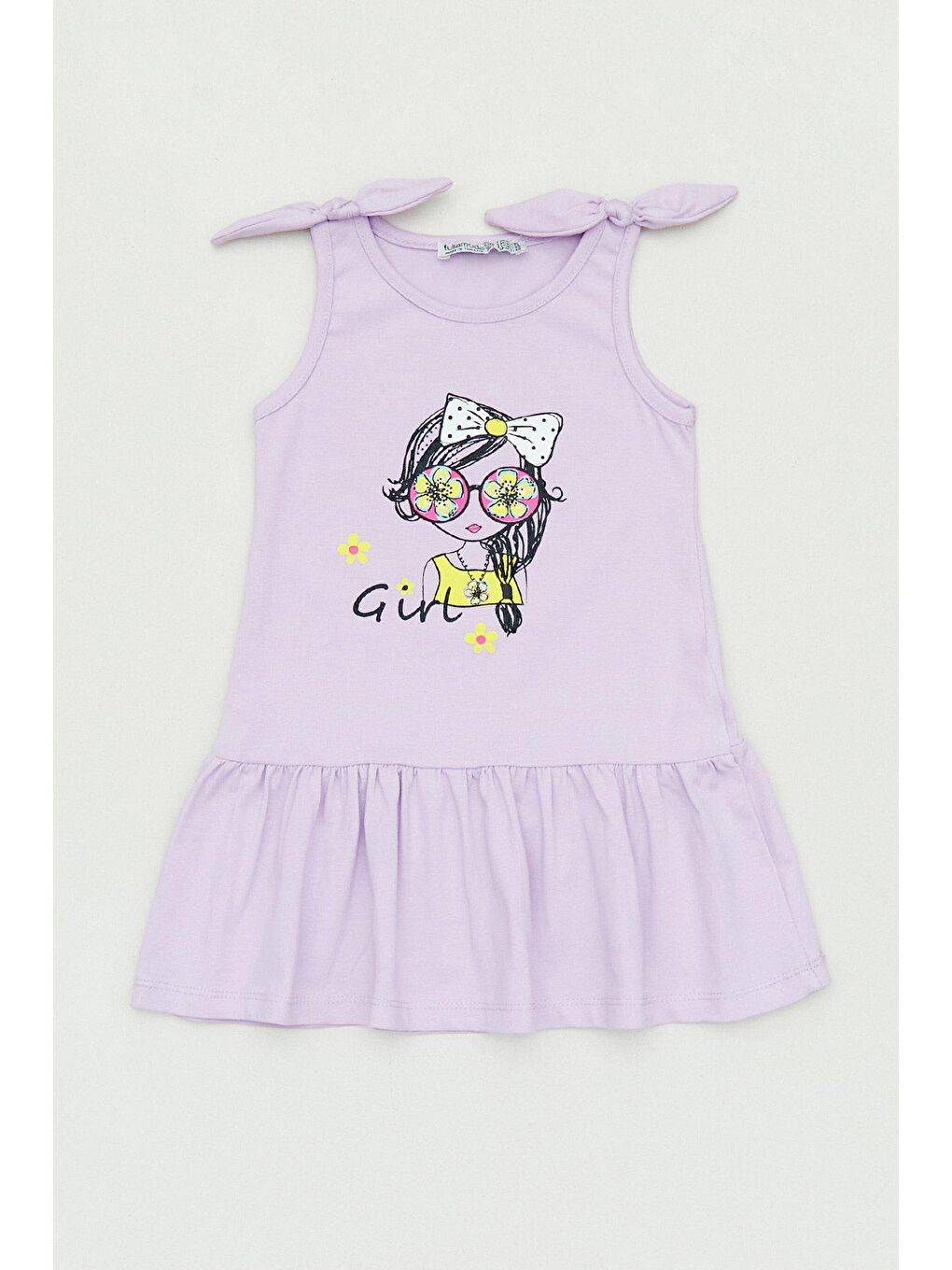 Lila Baskılı  Kız Çocuk Askılı Elbise