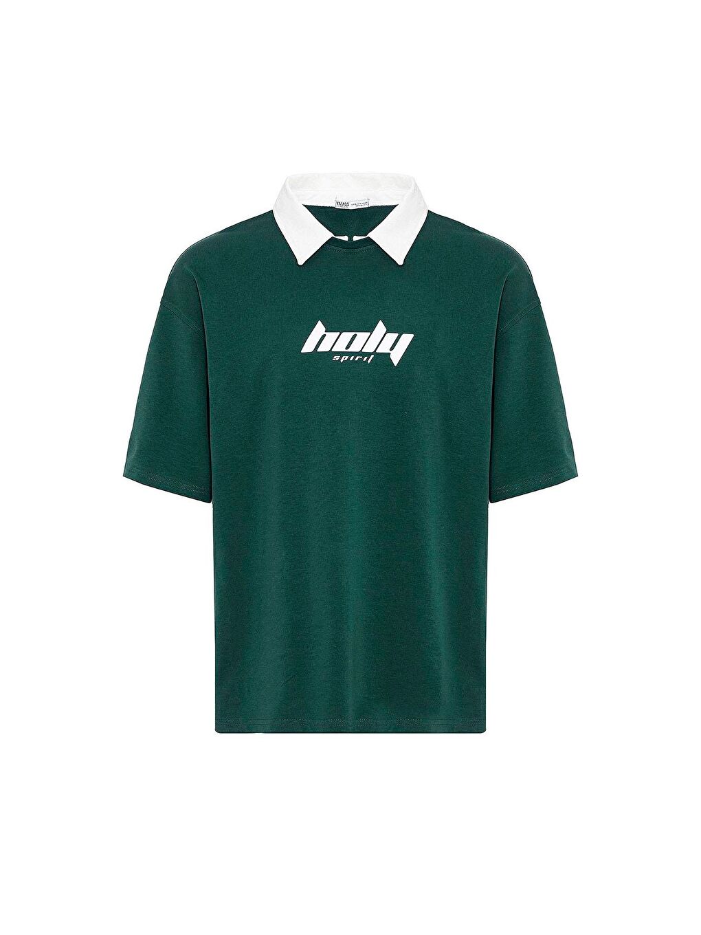 Yeşil Polo Yaka Oversize Baskılı Tişört Nefti-1