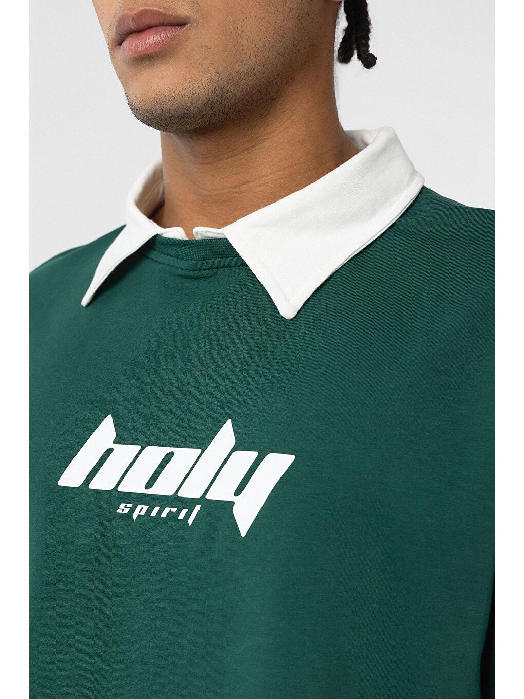 Yeşil Polo Yaka Oversize Baskılı Tişört Nefti-4