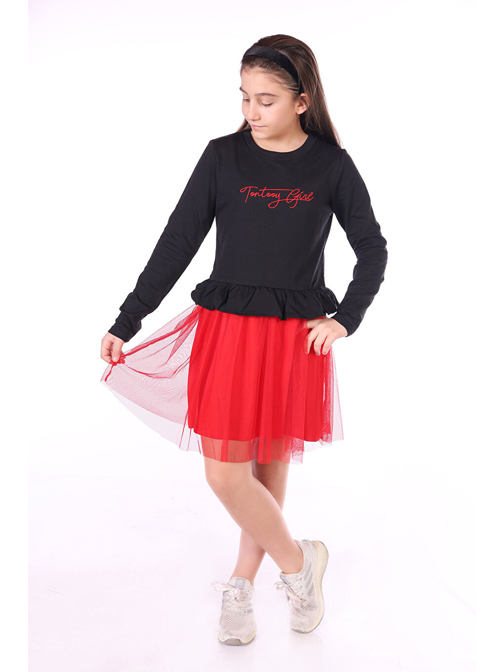 Siyah Kız Çocuk Girl Nakışlı Tüllü Elbise