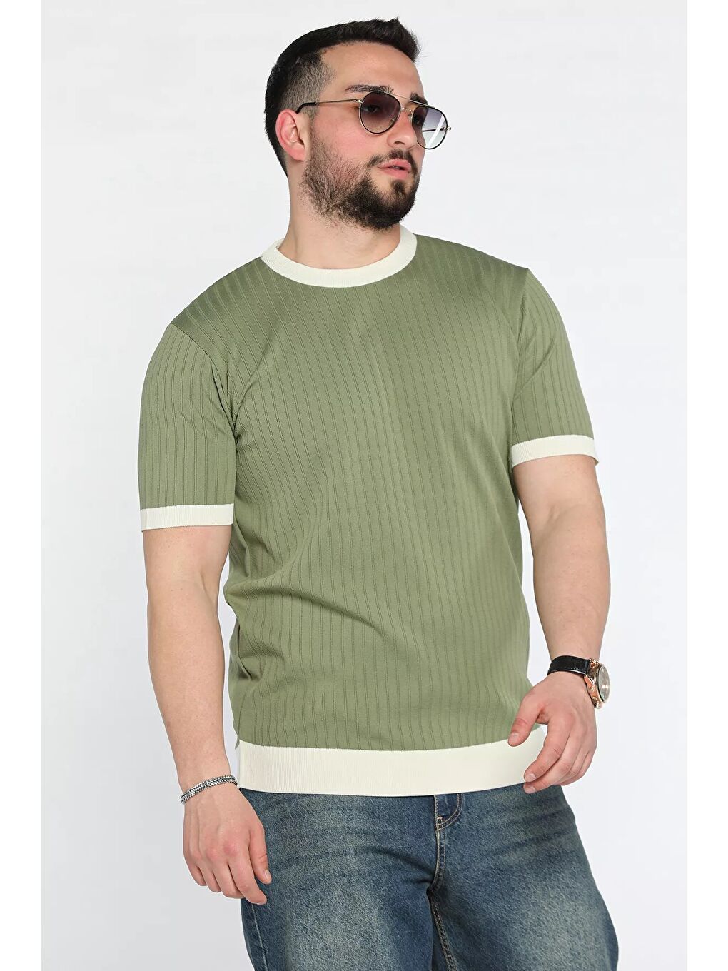 Haki Bisiklet Yaka Erkek Tişört