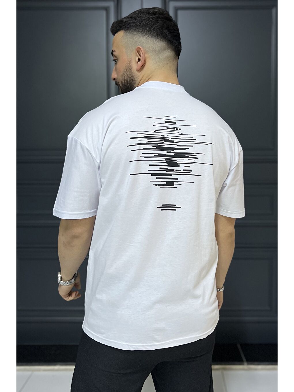 Beyaz Baskılı Bisiklet Yaka Erkek Tişört-3