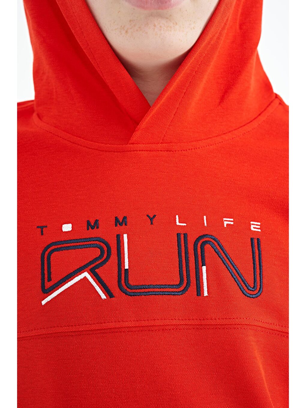 TOMMYLIFE Koyu Kırmızı Fiesta Kanguru Cepli Kapüşonlu Oversize Erkek Çocuk T-Shirt - 11160 - 1