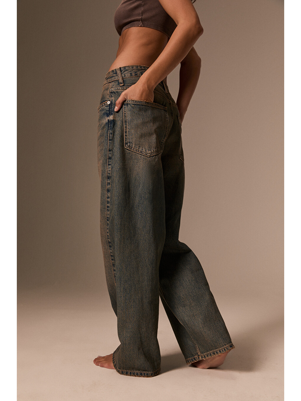 Lexy Kadın Standart Bel Baggy Balon Jean Sarı Pantolon-6