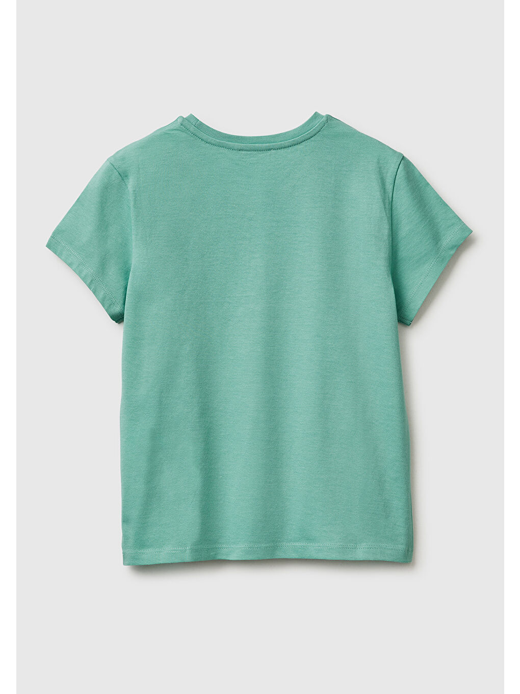 Yeşil Kız Çocuk Mint Simli Logolu Bisiklet Yaka T-Shirt-1