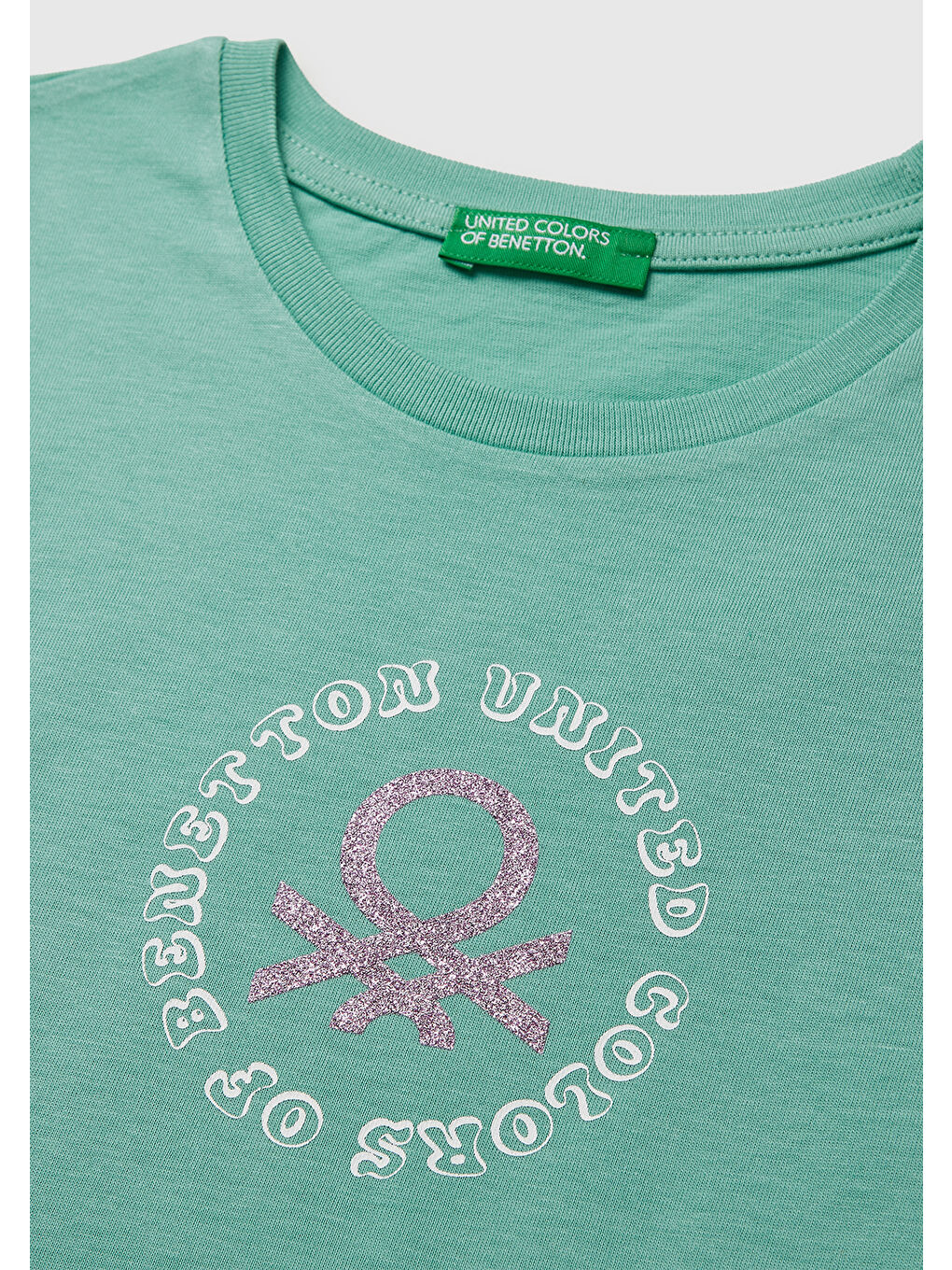 Yeşil Kız Çocuk Mint Simli Logolu Bisiklet Yaka T-Shirt-2