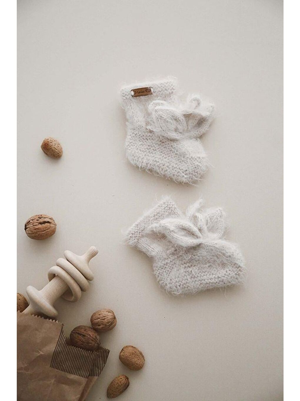 Bej Tavşan Kulaklı Örgü Patik Bebek 0-12 Ay-2