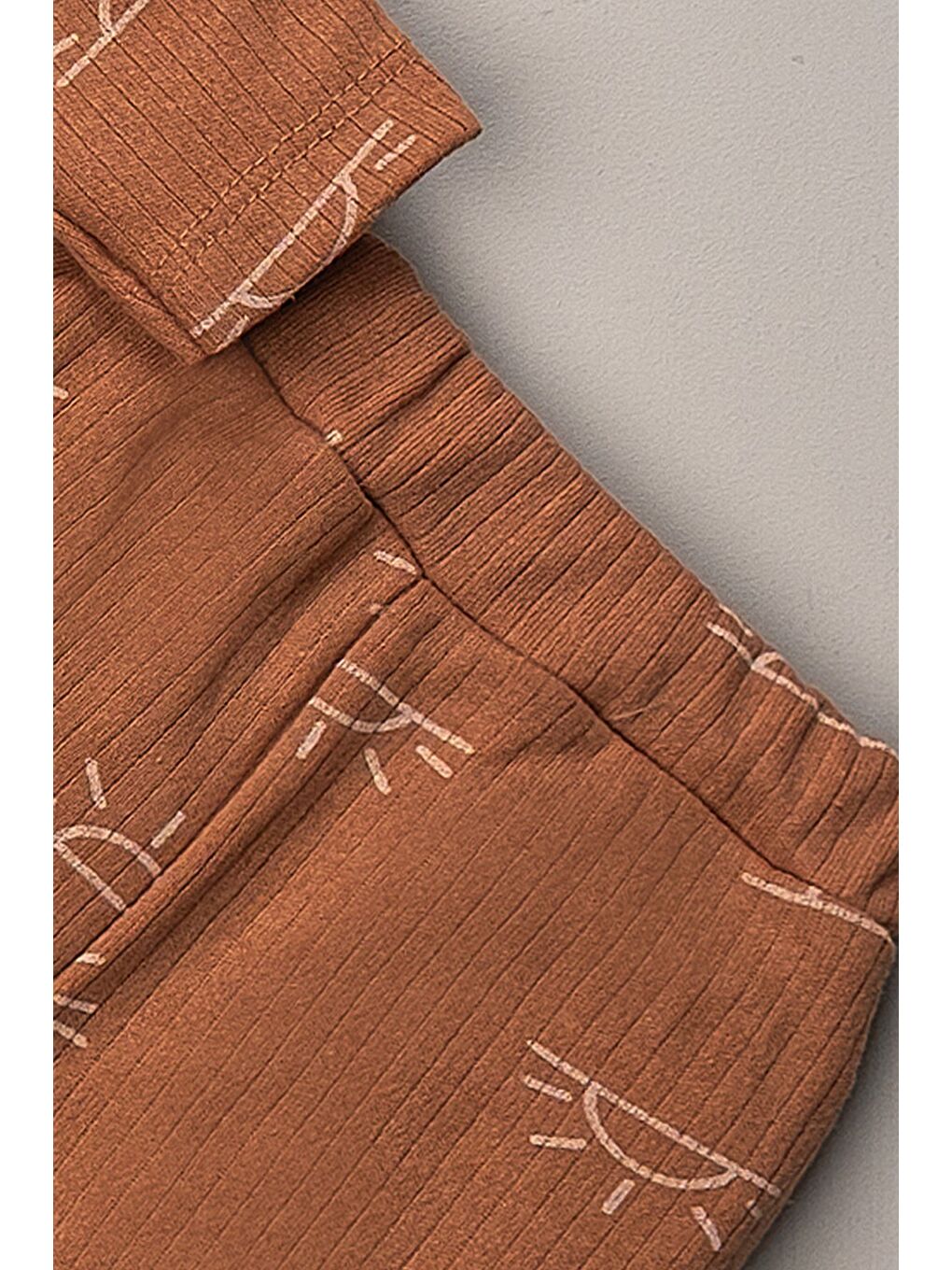 Kahverengi Güneş Desenli Çıt Çıtlı Zıbınlı Bebek Takımı-3