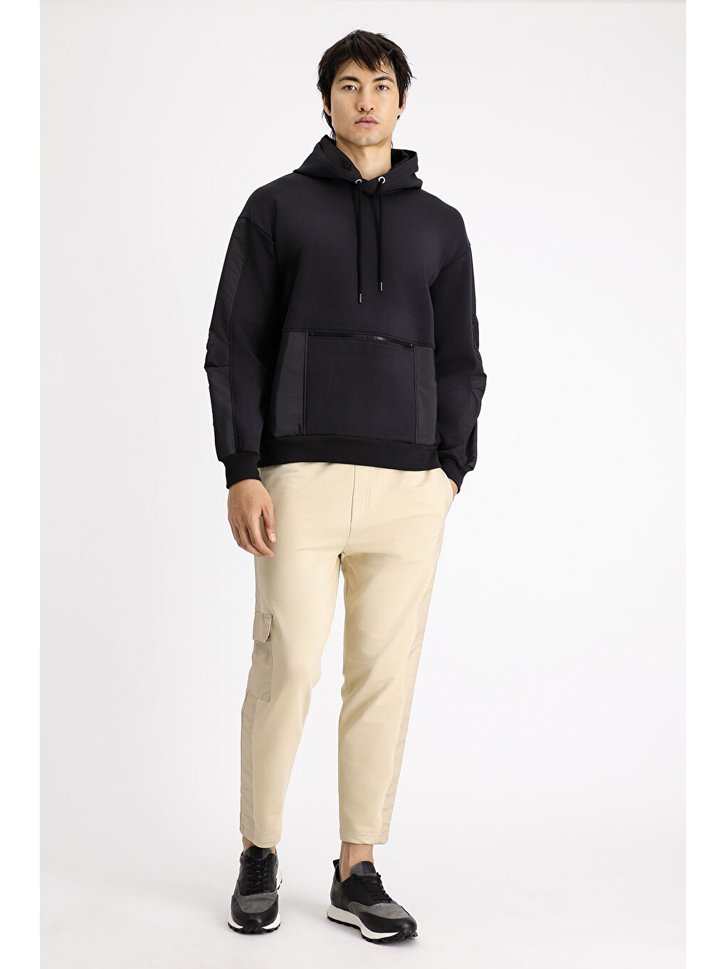 Siyah Kapüşonlu Oversize Fermuarlı Pamuklu Sweatshirt-1