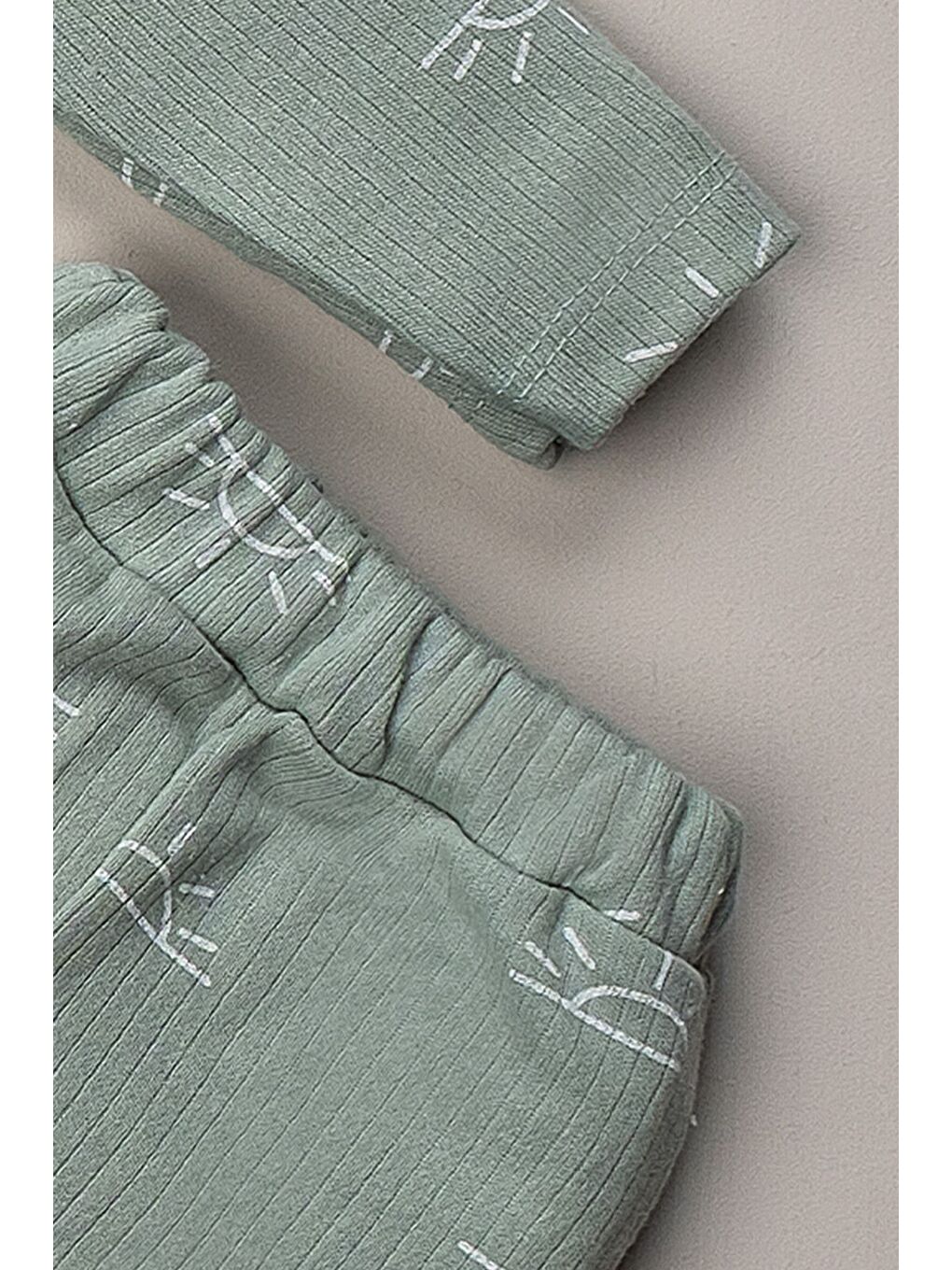 Yeşil Güneş Desenli Çıt Çıtlı Zıbınlı Bebek Takımı-2