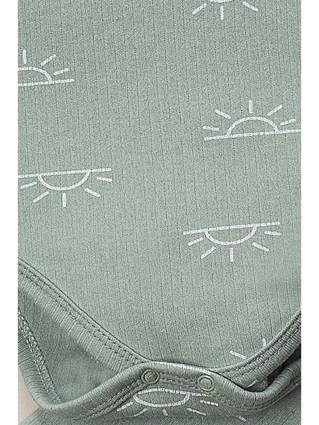 Yeşil Güneş Desenli Çıt Çıtlı Zıbınlı Bebek Takımı-3