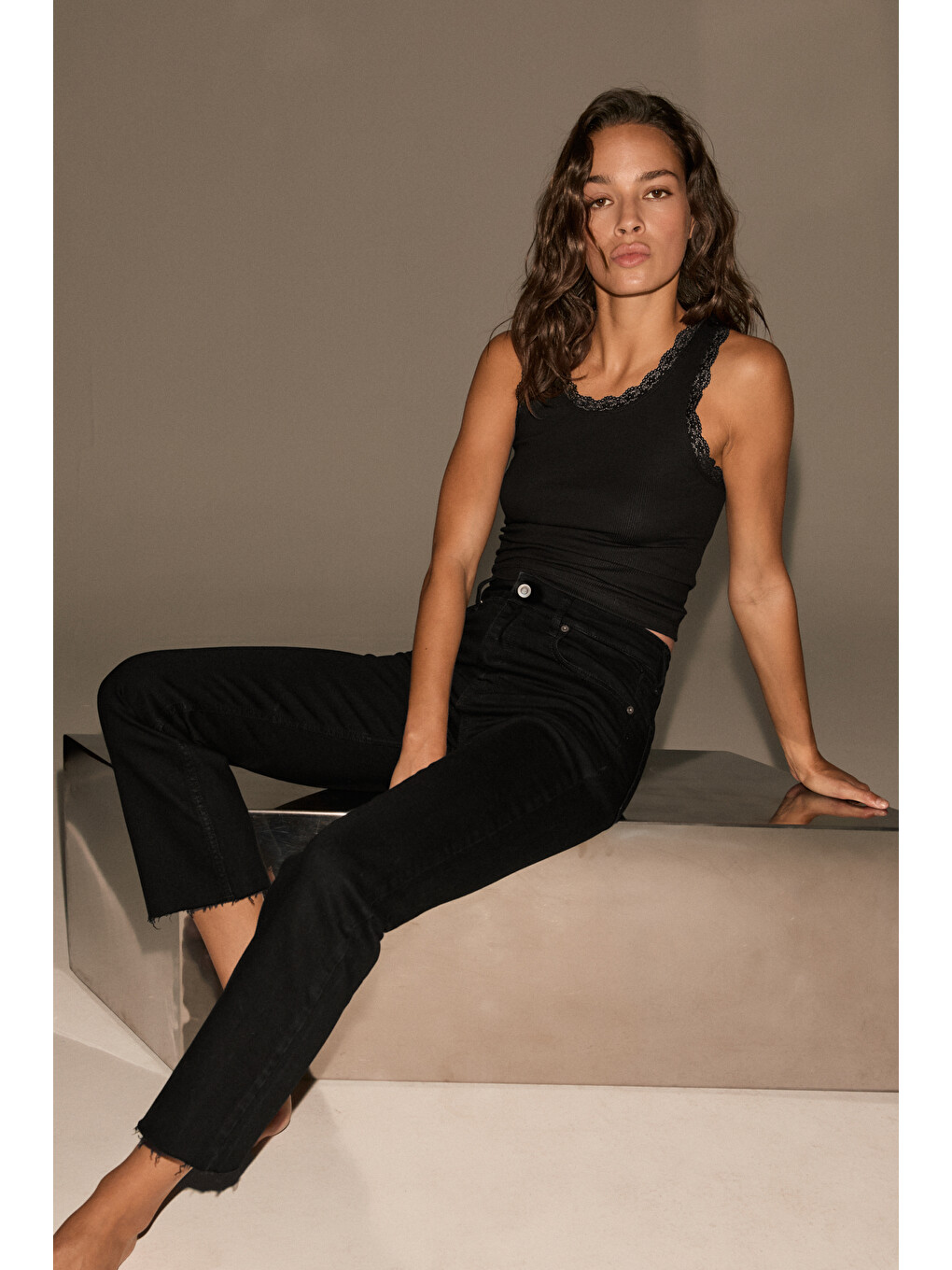 Kors Kadın Yüksel Bel Kısa Paça Elastanlı Jean Siyah Pantolon-2