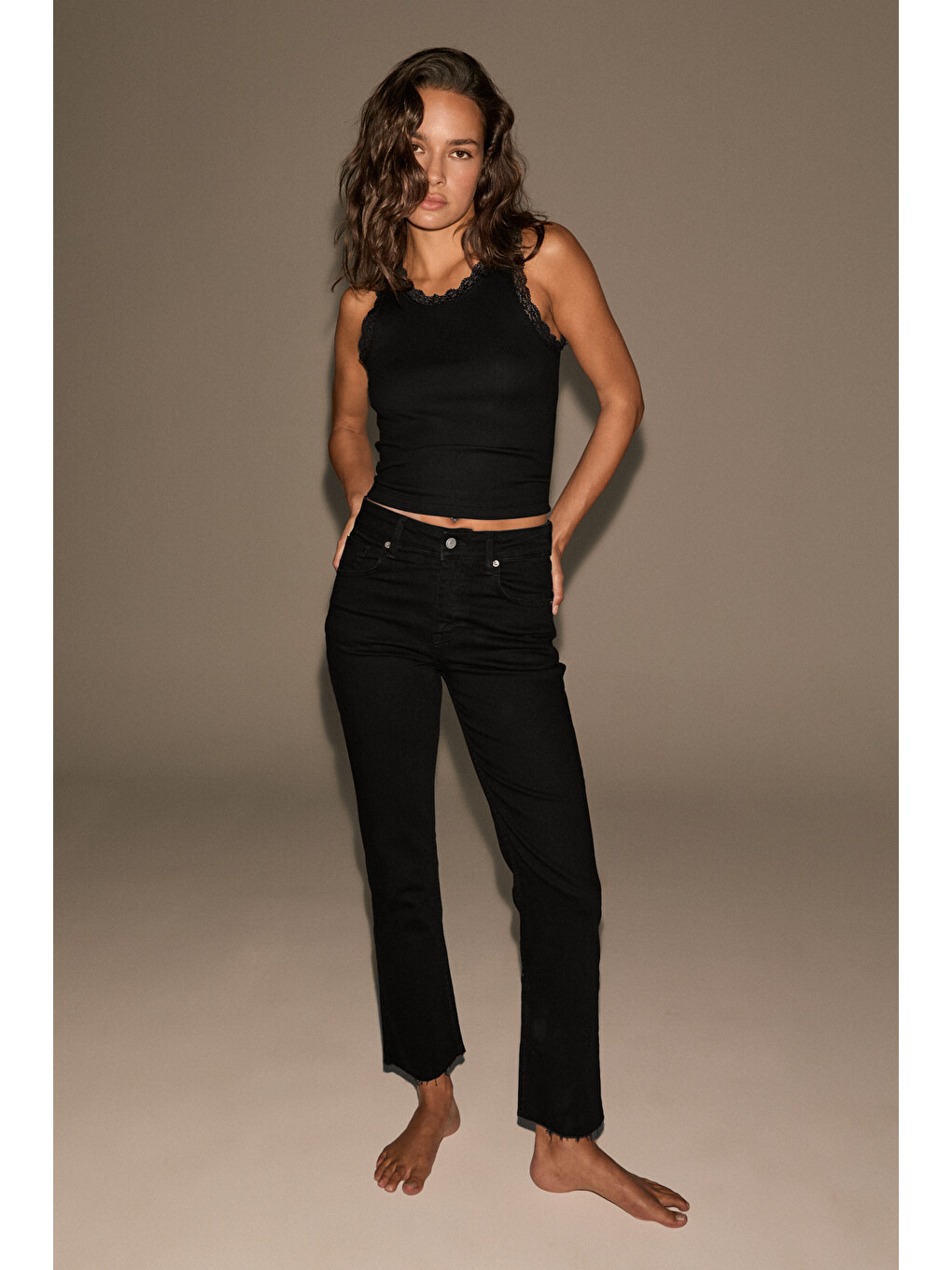 Kors Kadın Yüksel Bel Kısa Paça Elastanlı Jean Siyah Pantolon-3