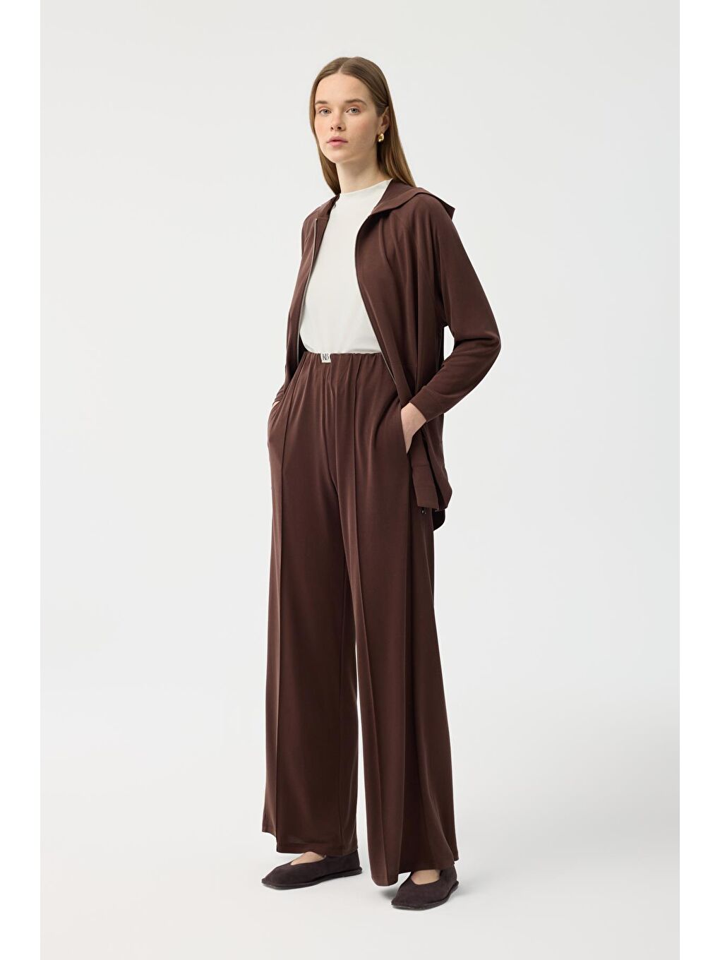 Modal Cupra Fermuarlı Hırka Takım Kahverengi-4