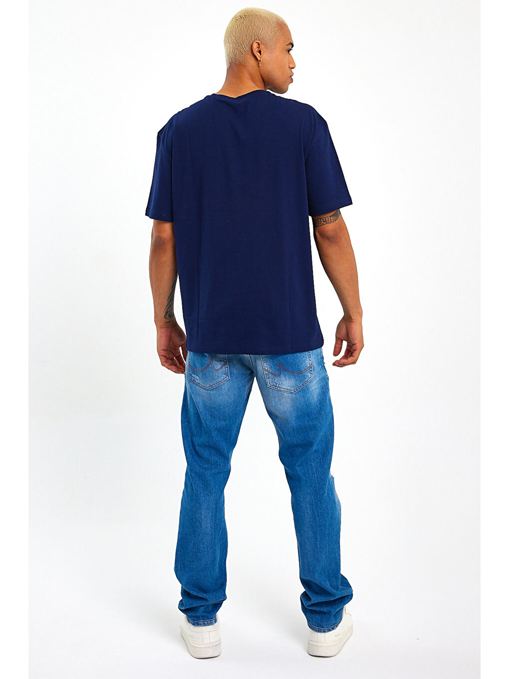 Lacivert Erkek Bisiklet Yaka Willams.Brooklyn Baskılı Büyük Beden Tişört SPR25TS31-2