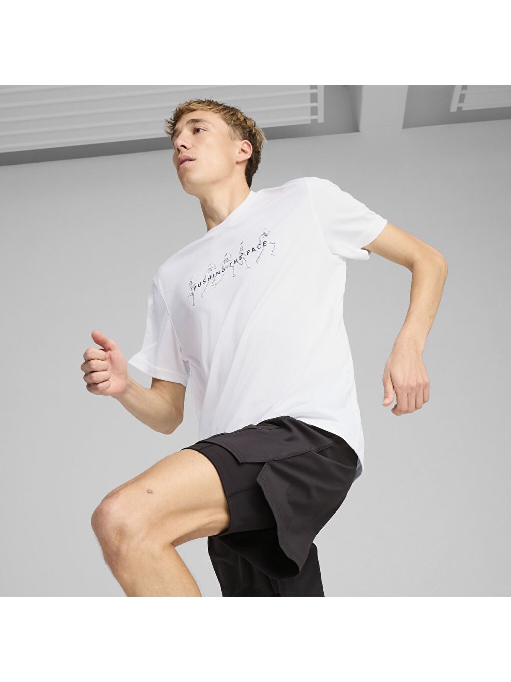 Graphics Running Illustratio Erkek Beyaz Yuvarlak Yaka Tişört-2