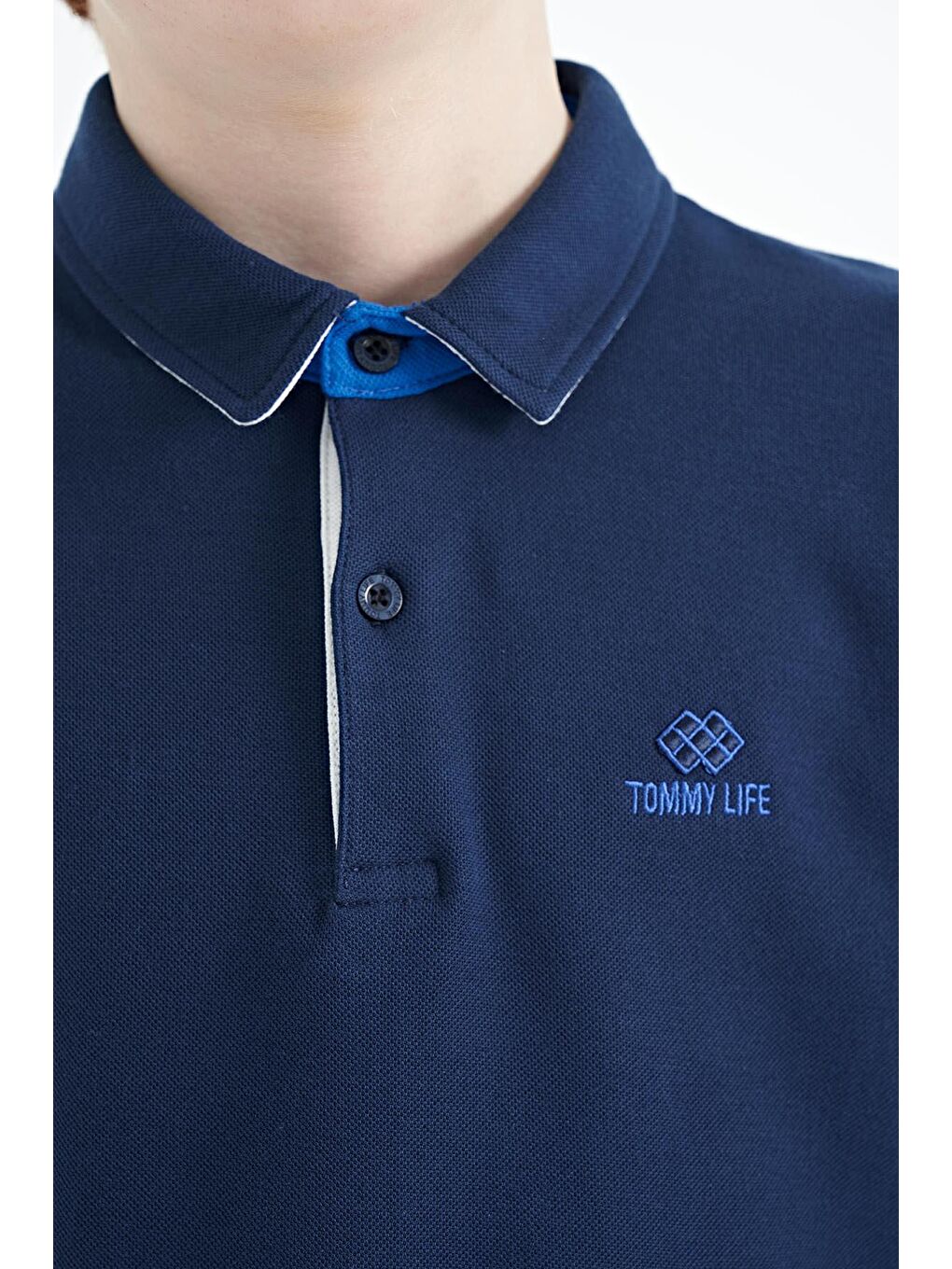 TOMMYLIFE İndigo Logo Nakışlı Standart Kalıp Polo Yaka Erkek Çocuk T-Shirt - 11083 - 3