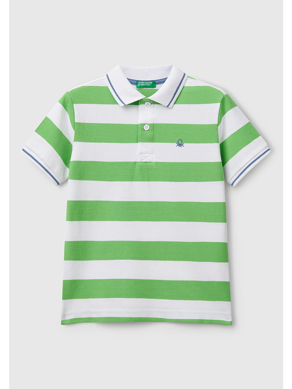 Erkek Çocuk Fıstık Yeşili Mix Çizgili Logo İşlemeli Polo T-Shirt