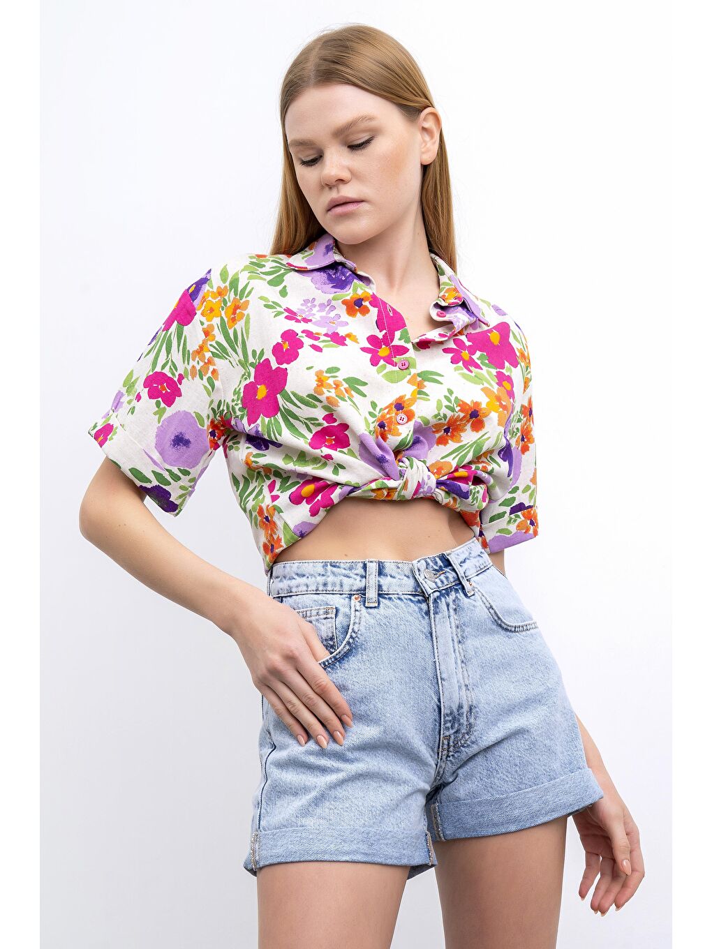 Mavi Kadın Snow Jean Rengi Duble Paça Yüksek Bel Jean Şort