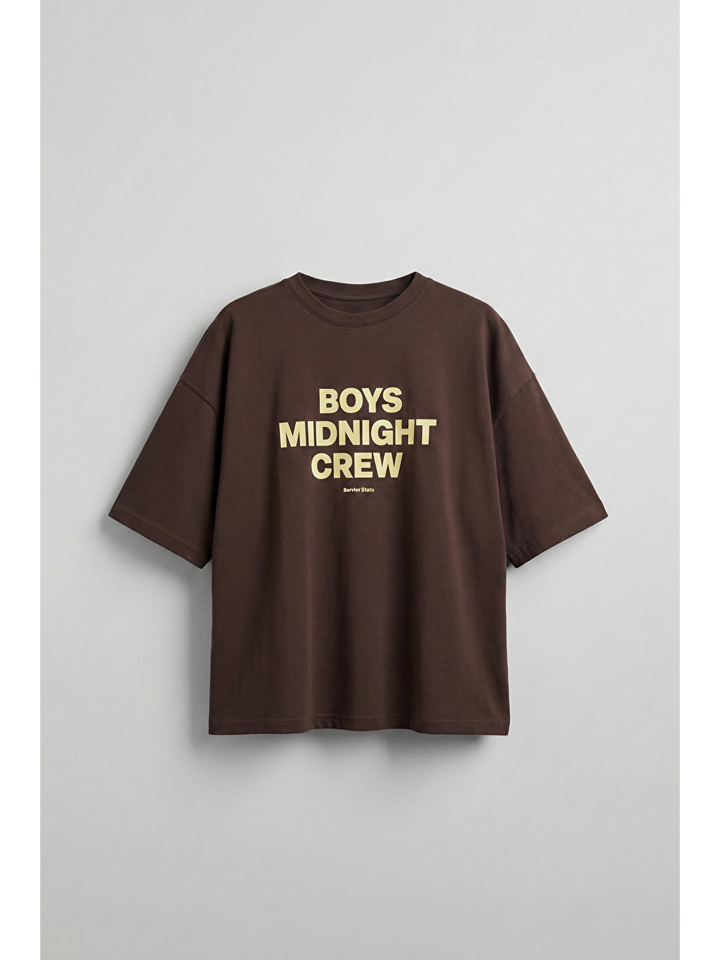 Erkek Boxy Fit Bisiklet Yaka Yazı Baskılı T-Shirt Kahverengi