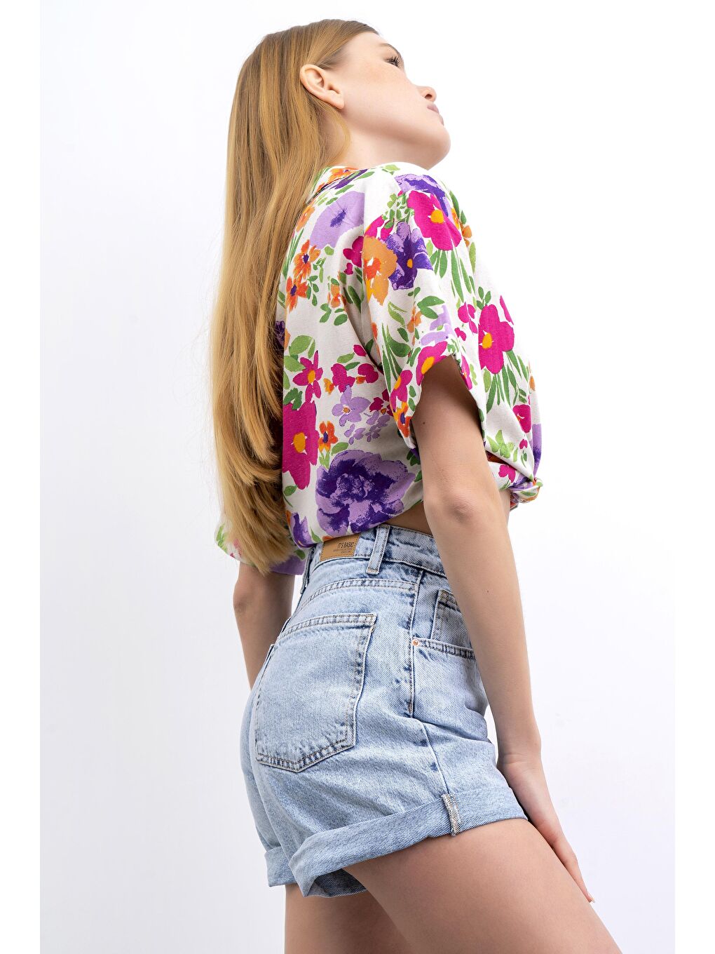 Mavi Kadın Snow Jean Rengi Duble Paça Yüksek Bel Jean Şort-2