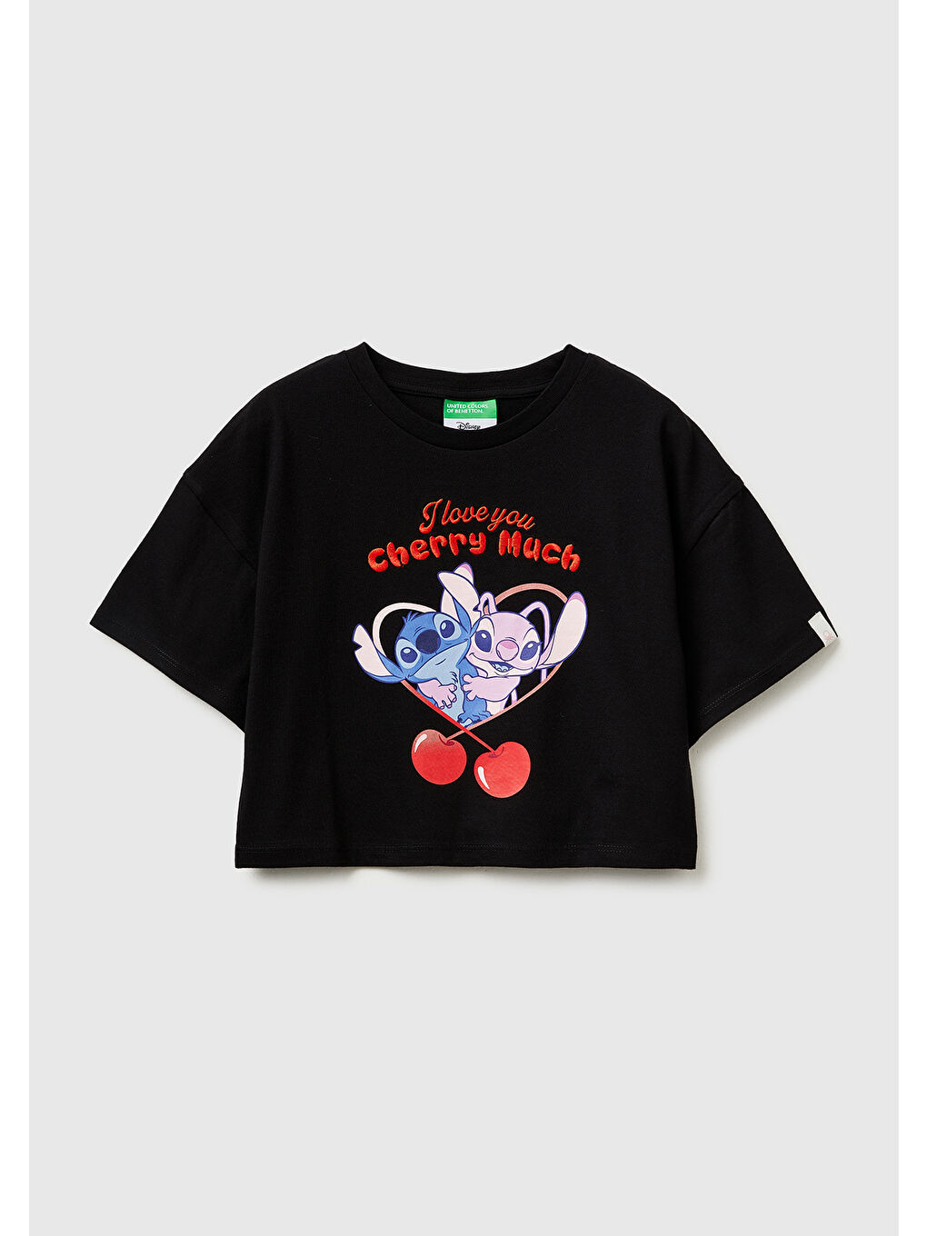 Kız Çocuk Siyah Su Bazlı Baskılı İşlemeli Kolu Logo Detaylı Boxy Fit T-Shirt