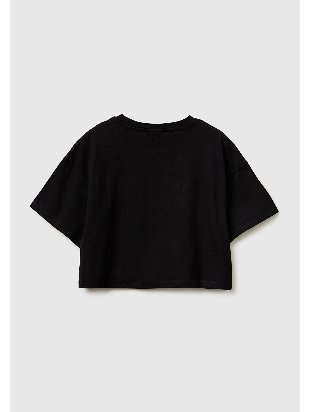 Kız Çocuk Siyah Su Bazlı Baskılı İşlemeli Kolu Logo Detaylı Boxy Fit T-Shirt-1