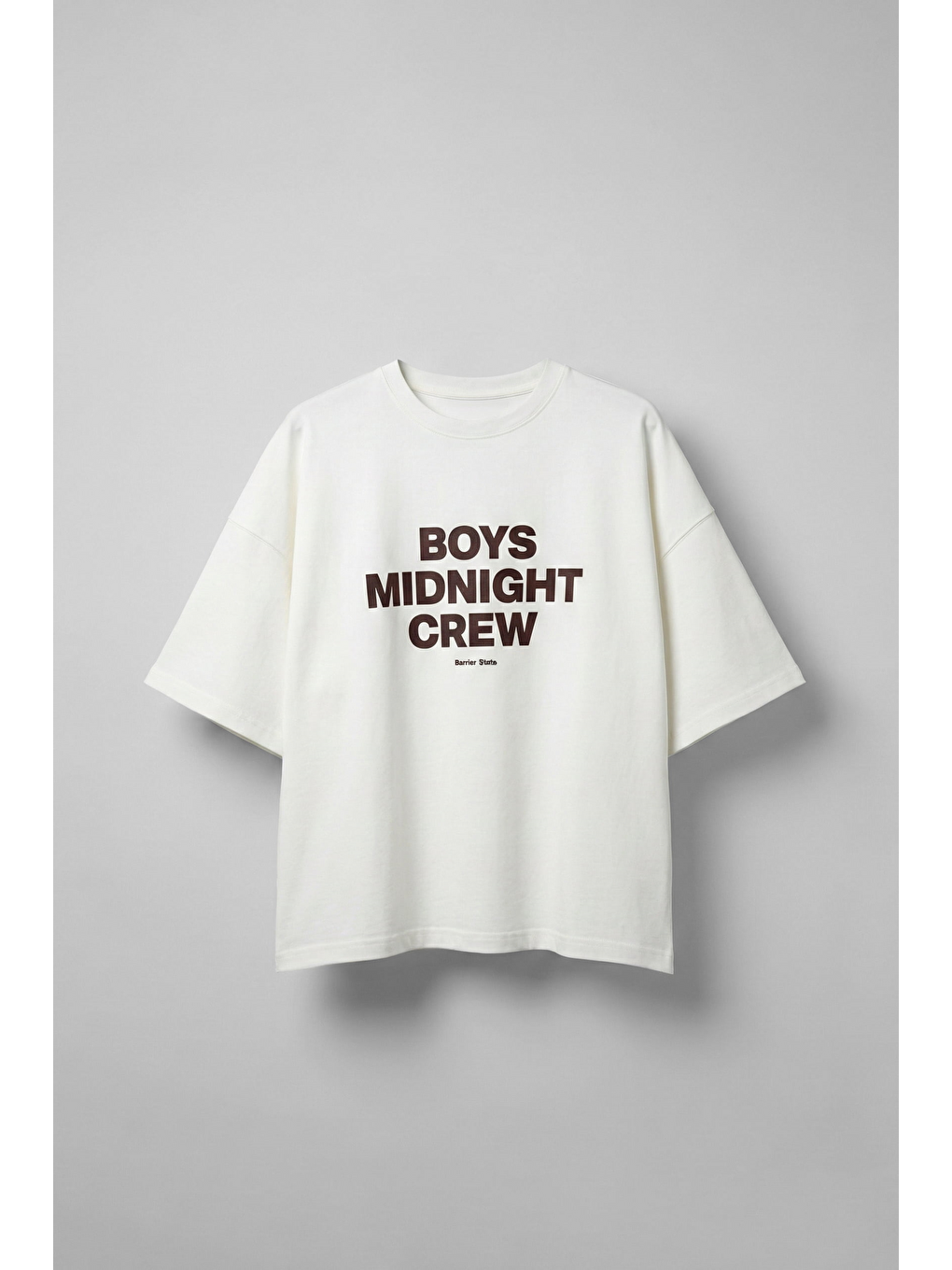 Erkek Boxy Fit Bisiklet Yaka Yazı Baskılı T-Shirt Ekru