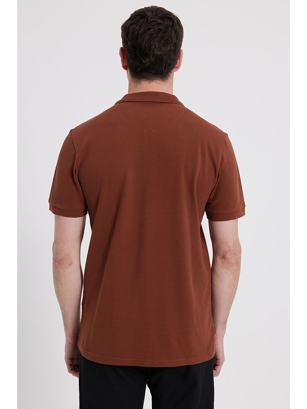 Erkek Slim Fit Dar Kesim %100 Pamuk Kahverengi Polo Yaka Tişört-5