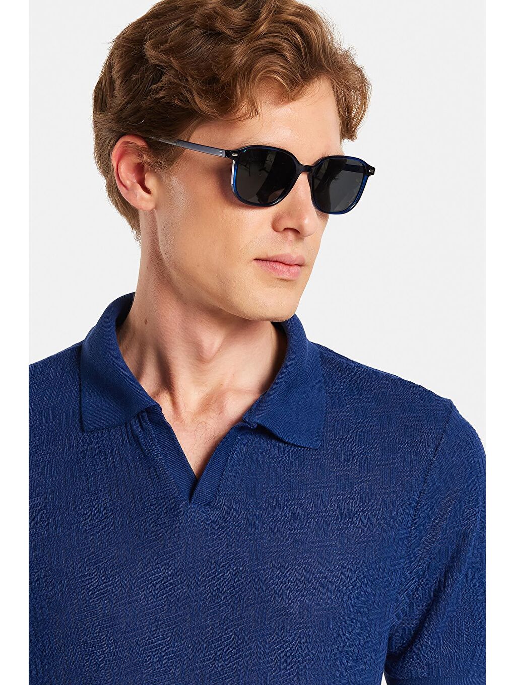 Erkek Slim Fit Dar Kesim Viskon Kumaş Desenli Düz Pike Düğmesiz Lacivert Polo Yaka Tişört-1