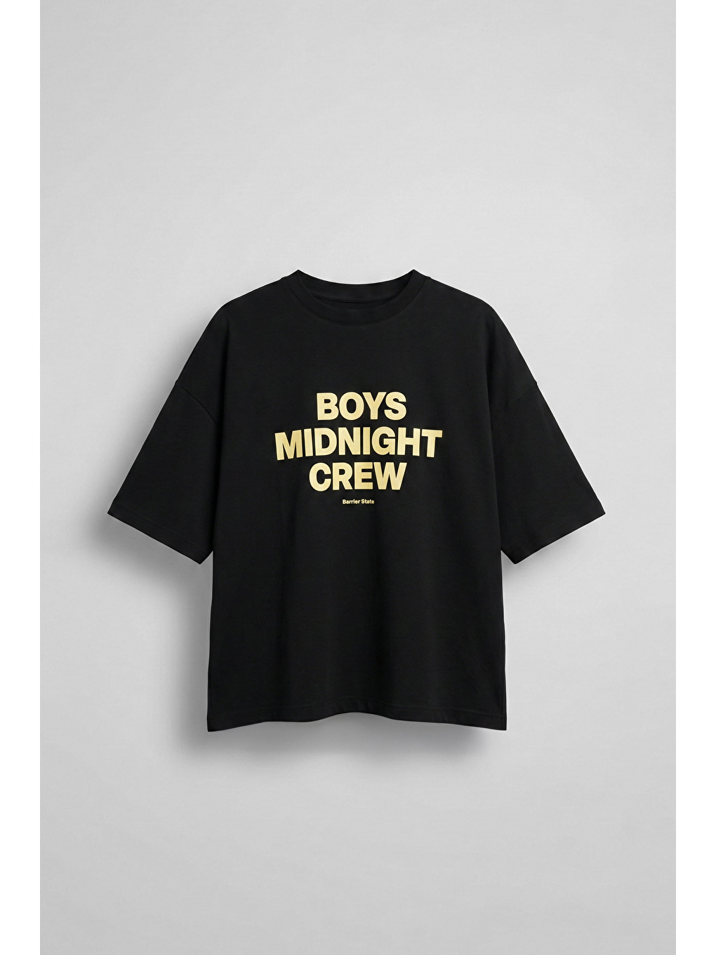 Erkek Boxy Fit Bisiklet Yaka Yazı Baskılı T-Shirt Siyah