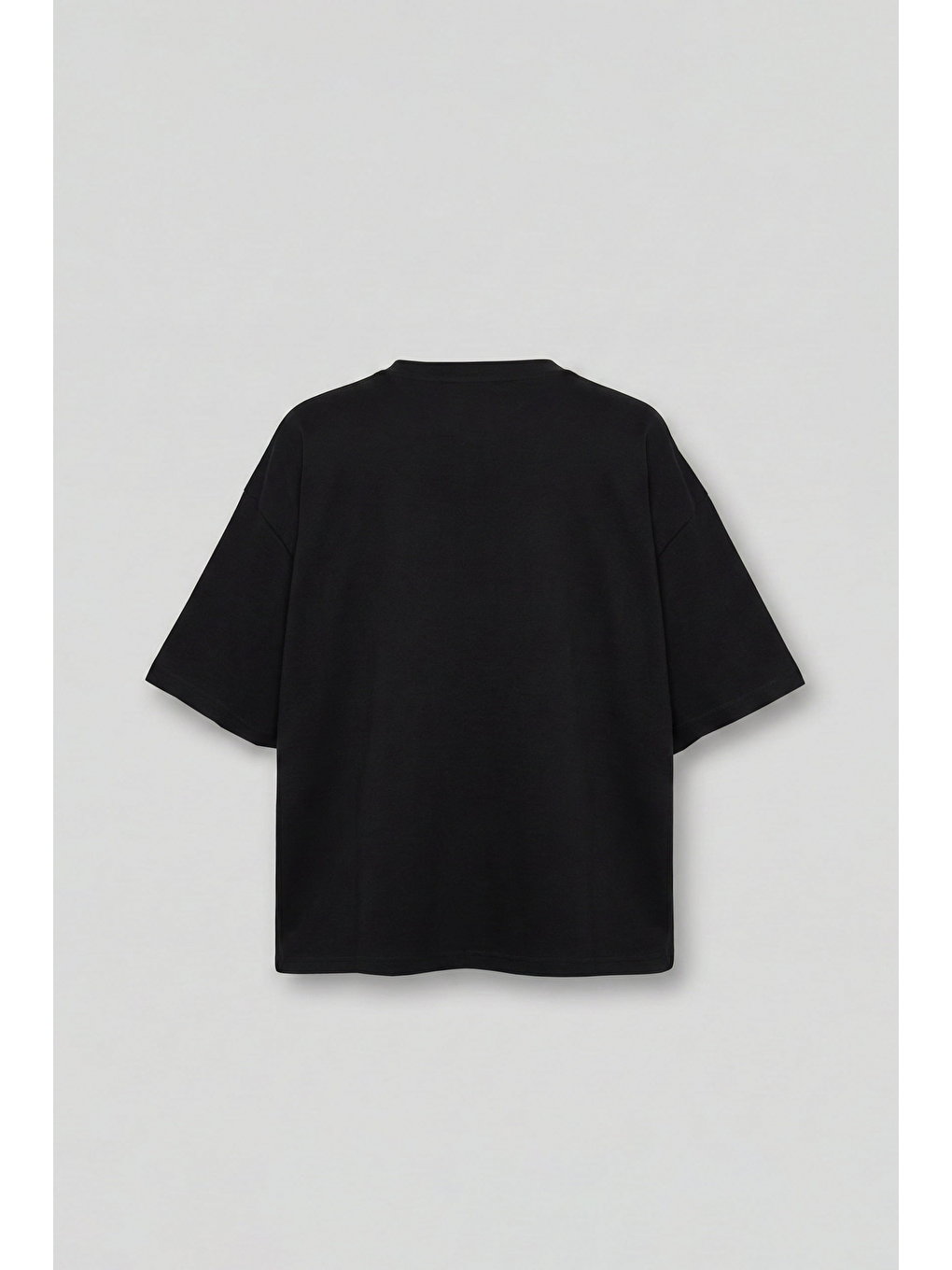 Erkek Boxy Fit Bisiklet Yaka Yazı Baskılı T-Shirt Siyah-1