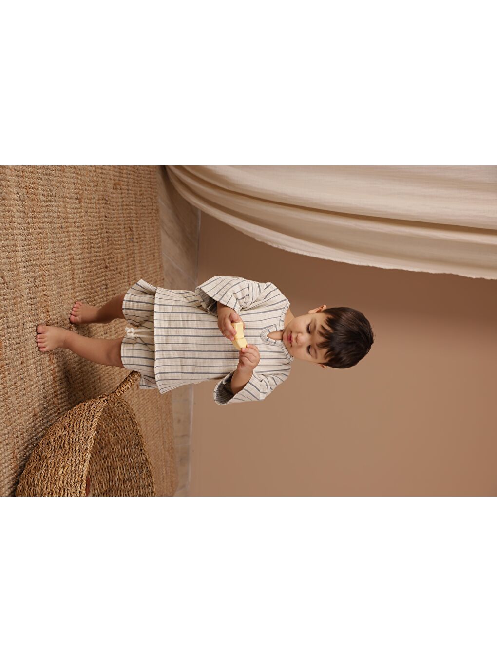 Lacivert İndigo Çizgili Şort Takım-1