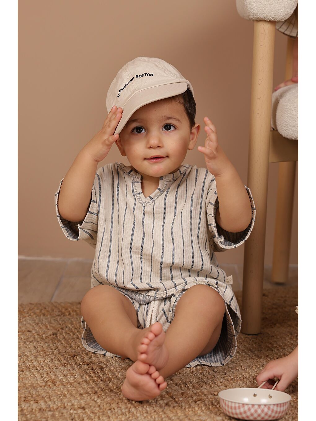 Lacivert İndigo Çizgili Şort Takım-2