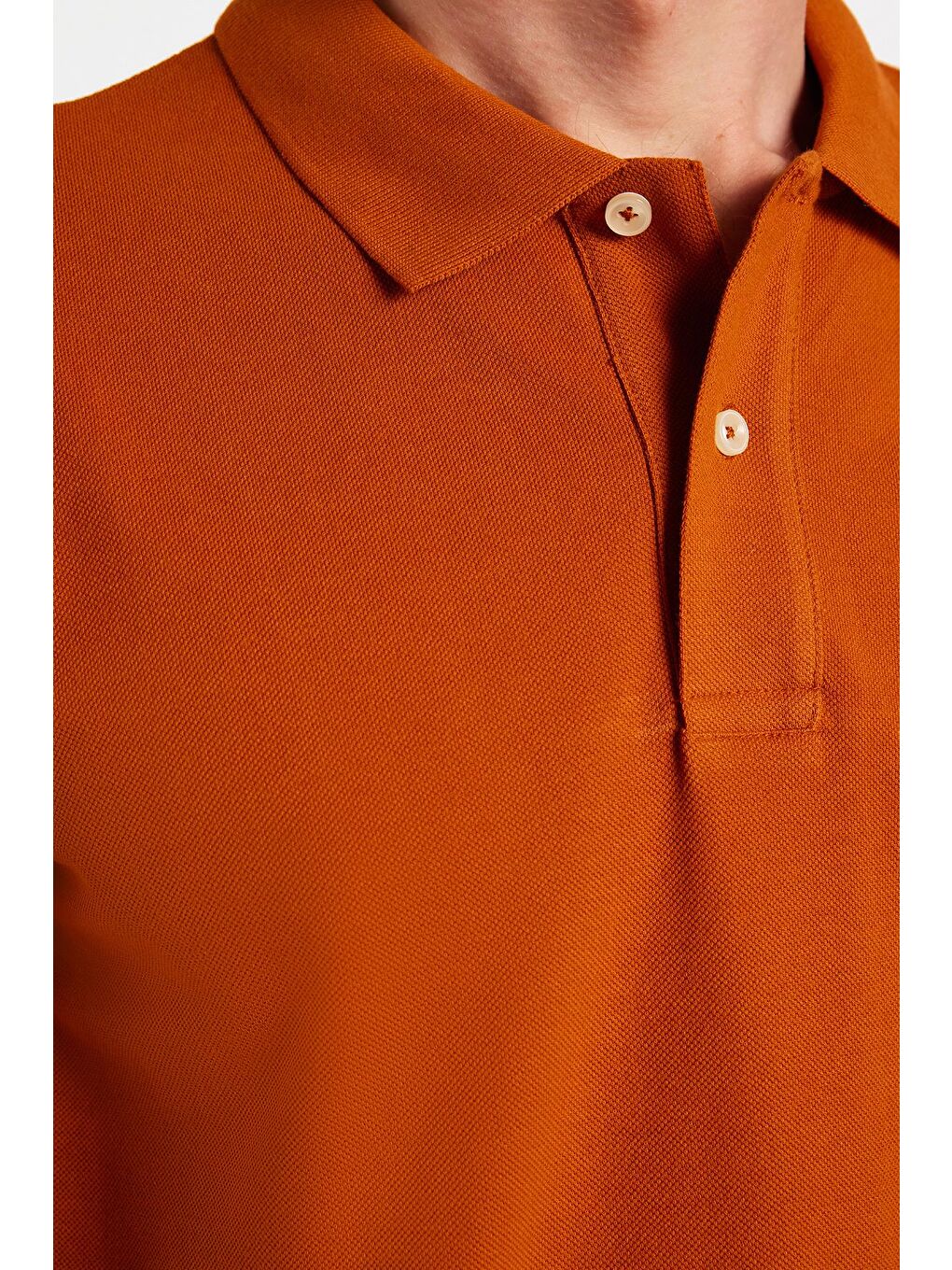 Kahverengi Erkek Slim Fit Dar Kesim %100 Pamuk Kiremit Polo Yaka Tişört-2