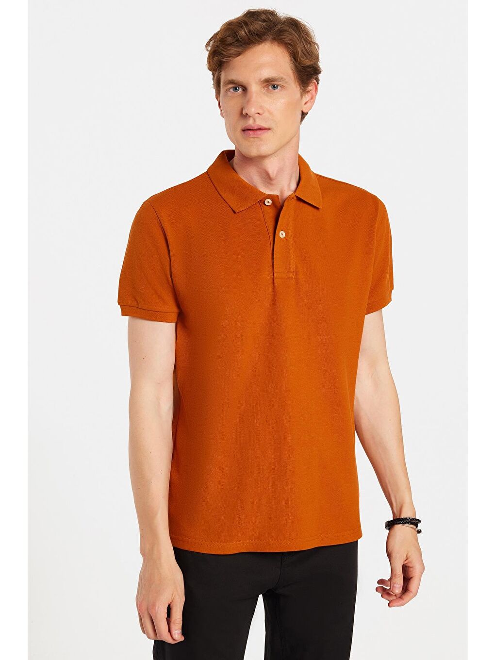 Kahverengi Erkek Slim Fit Dar Kesim %100 Pamuk Kiremit Polo Yaka Tişört-3
