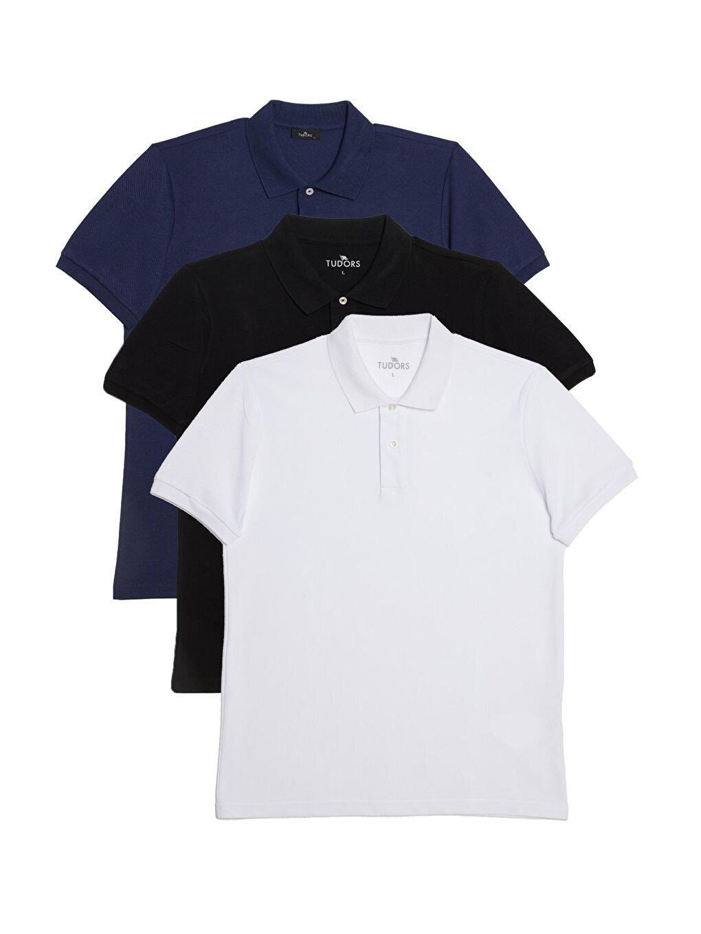 Karışık Erkek 3'Lü Paket Siyah-Beyaz-Lacivert Slim Fit %100 Pamuk Düz Pike Polo Yaka Tişört