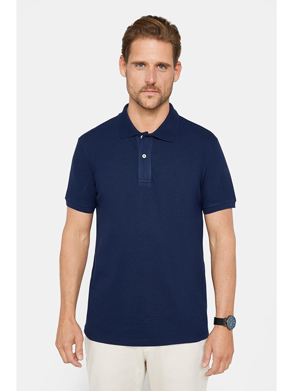 Karışık Erkek 3'Lü Paket Siyah-Beyaz-Lacivert Slim Fit %100 Pamuk Düz Pike Polo Yaka Tişört-3