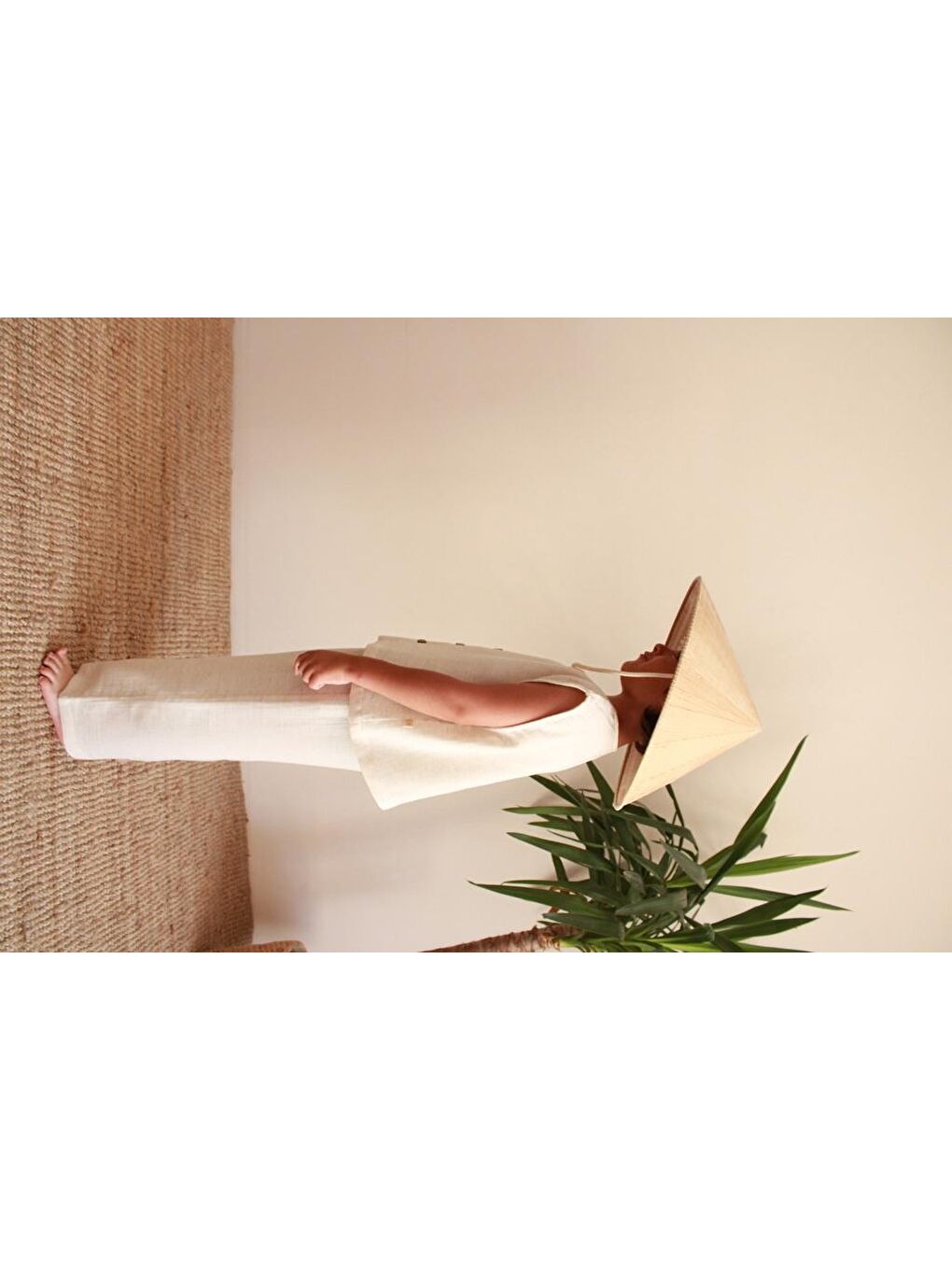 Bej Asimetrik Yelekli Keten Alt Üst Takım-4