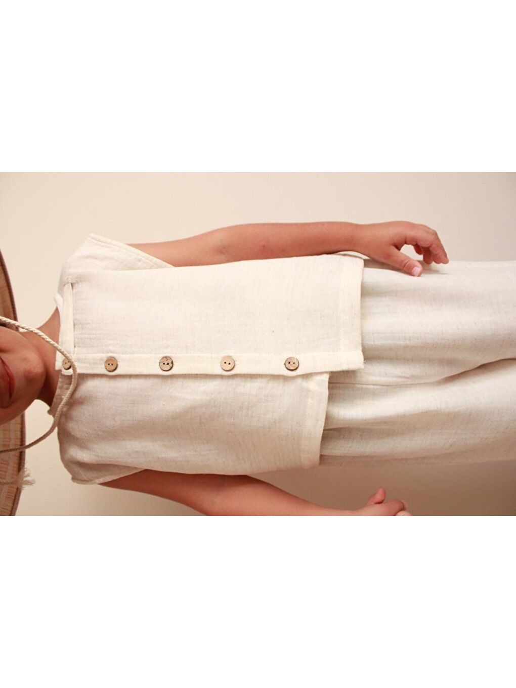 Bej Asimetrik Yelekli Keten Alt Üst Takım-6