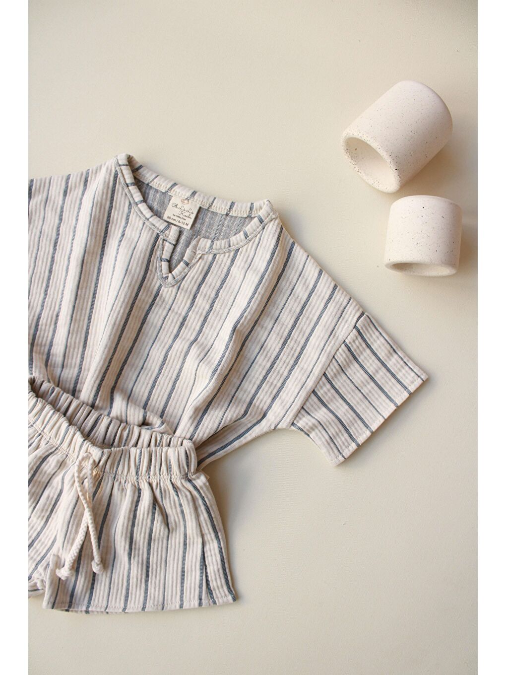 Lacivert İndigo Çizgili Şort Takım-7