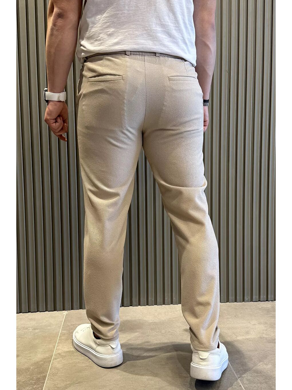 Bej Bel Lastikli Fermuarlı Erkek Jogger Pantolon-2