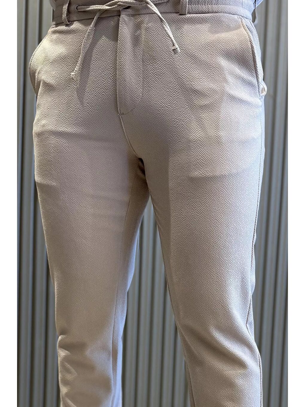 Bej Bel Lastikli Fermuarlı Erkek Jogger Pantolon-3