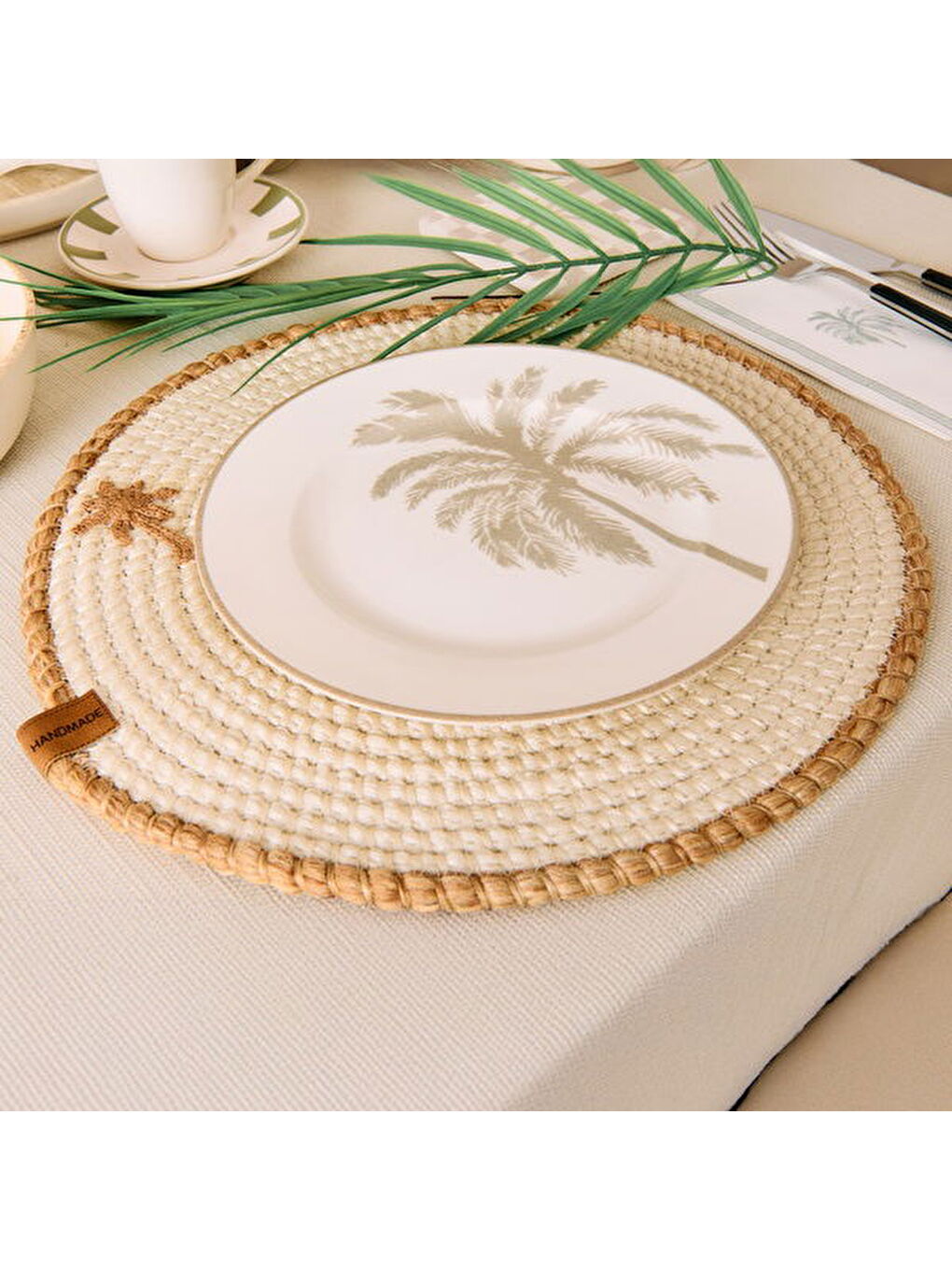 Soft Palm Nakışlı Supla - Ekru - 33x33 cm-4