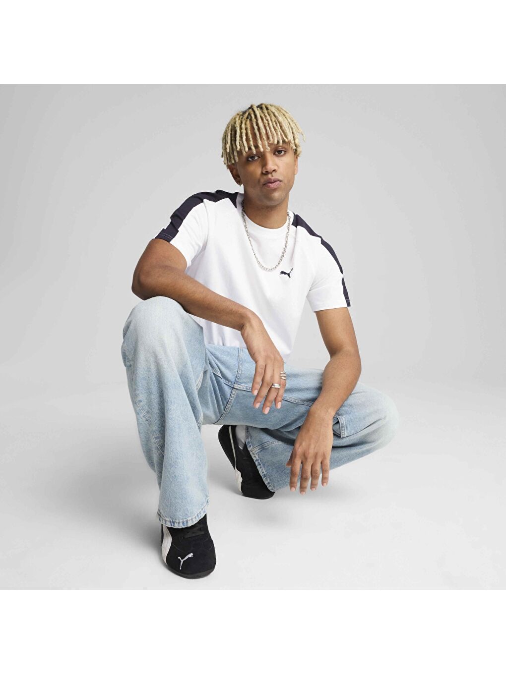 T7 Erkek Beyaz Yuvarlak Yaka Tişört-1